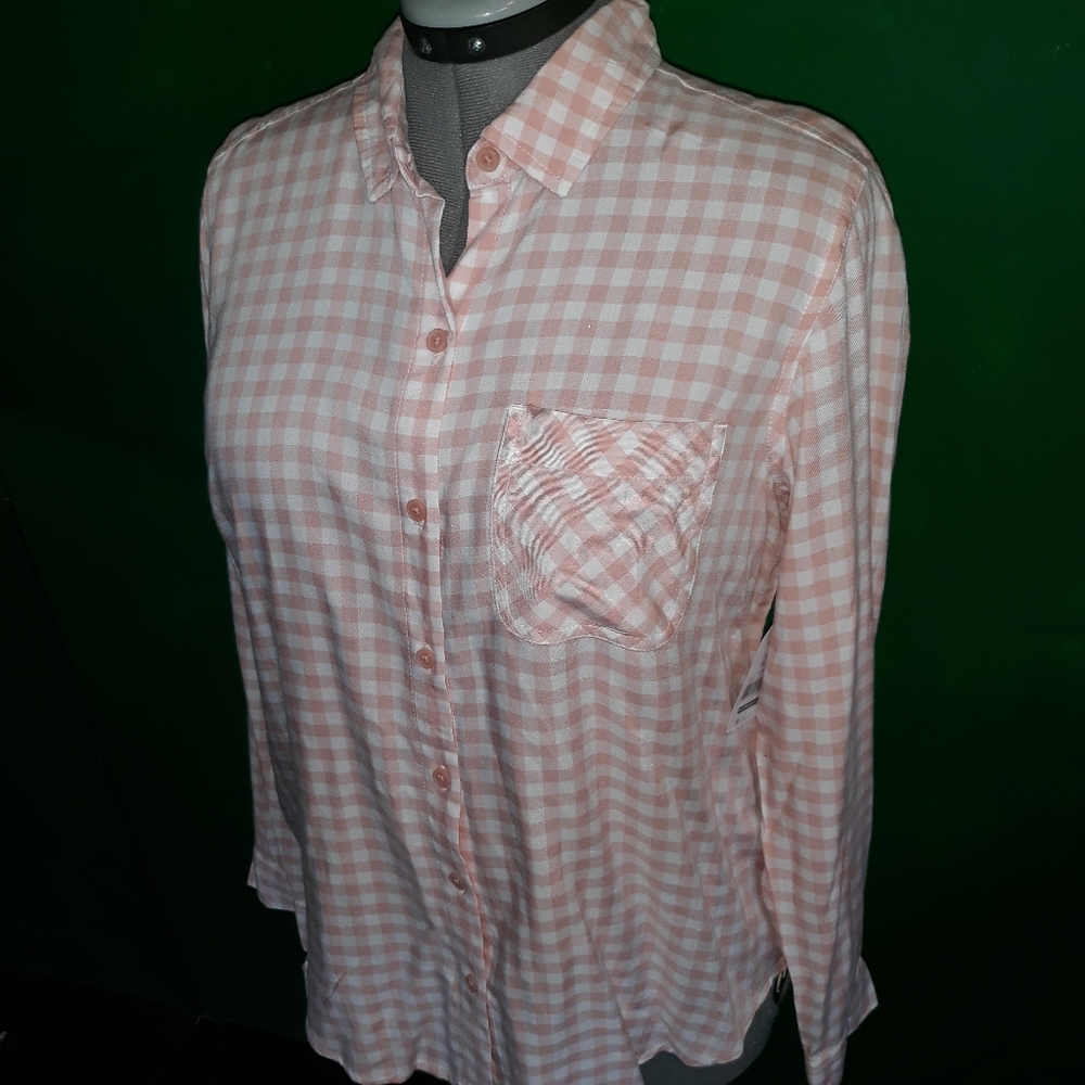 Pink White Gingham Plaid Button Down Shirt